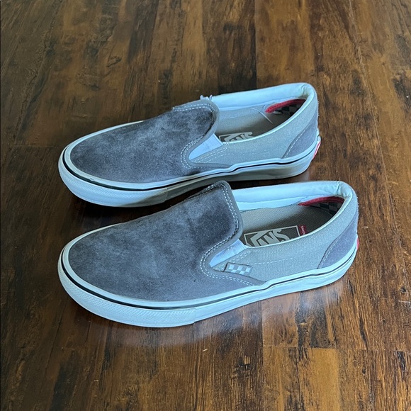 Vans Other - Vans Skate Pop Cush Gray and White Slip-On Sneakers Size: 4.5 Boys #VN0A5FCA1N6